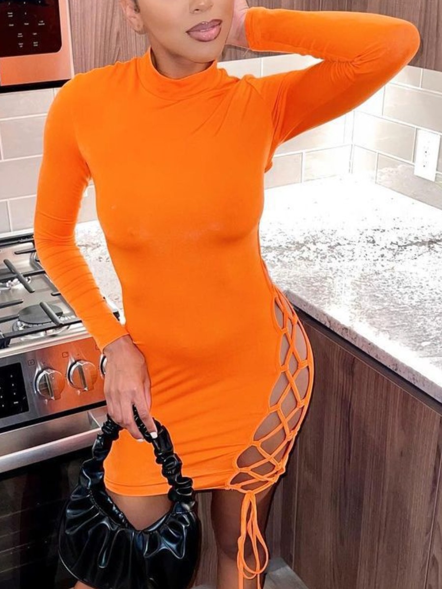 

LW SXY Bandage Hollow-out Design Orange Mini Dress