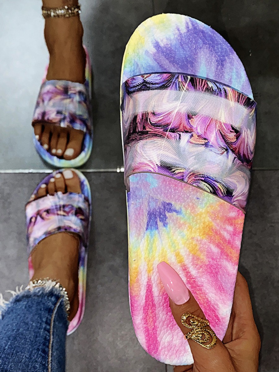 

Lovely Casual Tie-dye Purple Slippers