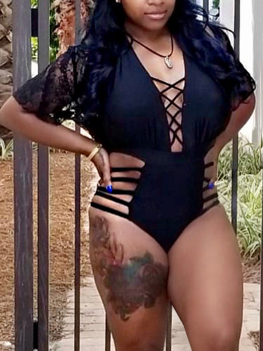 

Lovely Boho Bandage Hollow-out Design Black One-piece Swimsuit