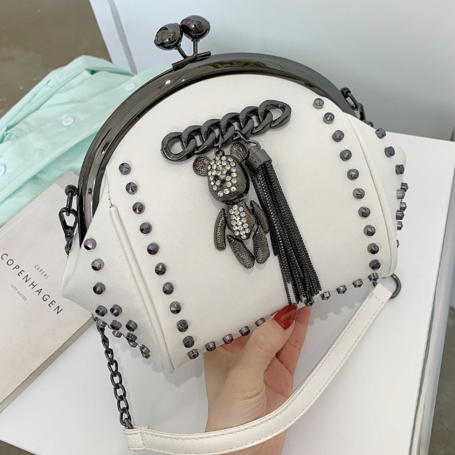 

Lovely Casual Metal Accessories Decoration White Crossbody Bag
