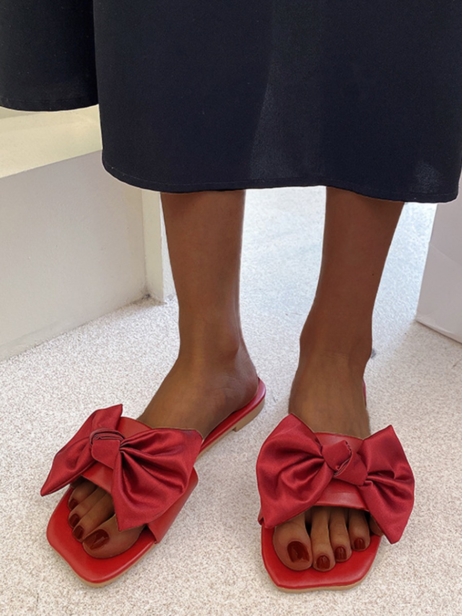

Lovely Casual Bow-tie Wine Red Slippers