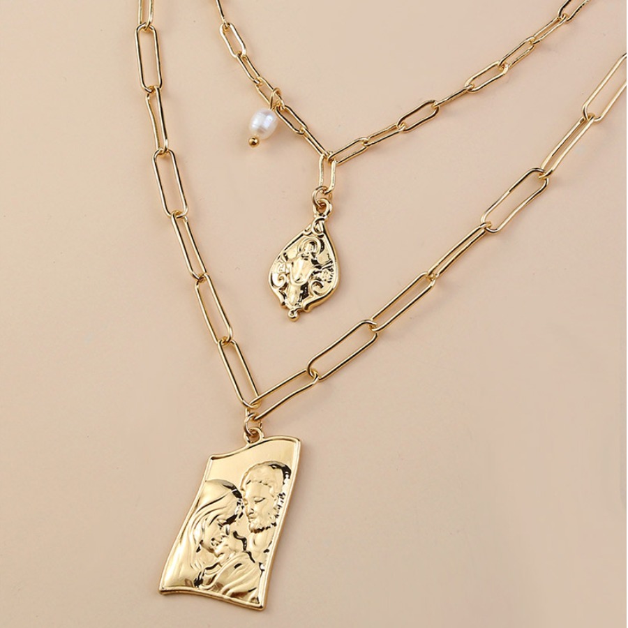 

Lovely Casual Portrait Gold Multilayer Necklace