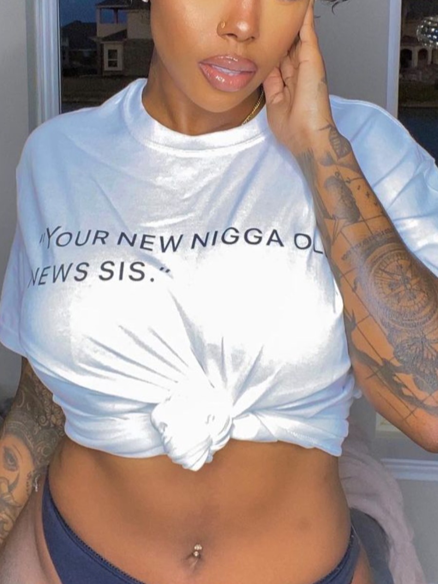 

Lovely Casual O Neck Letter Print White T-shirt