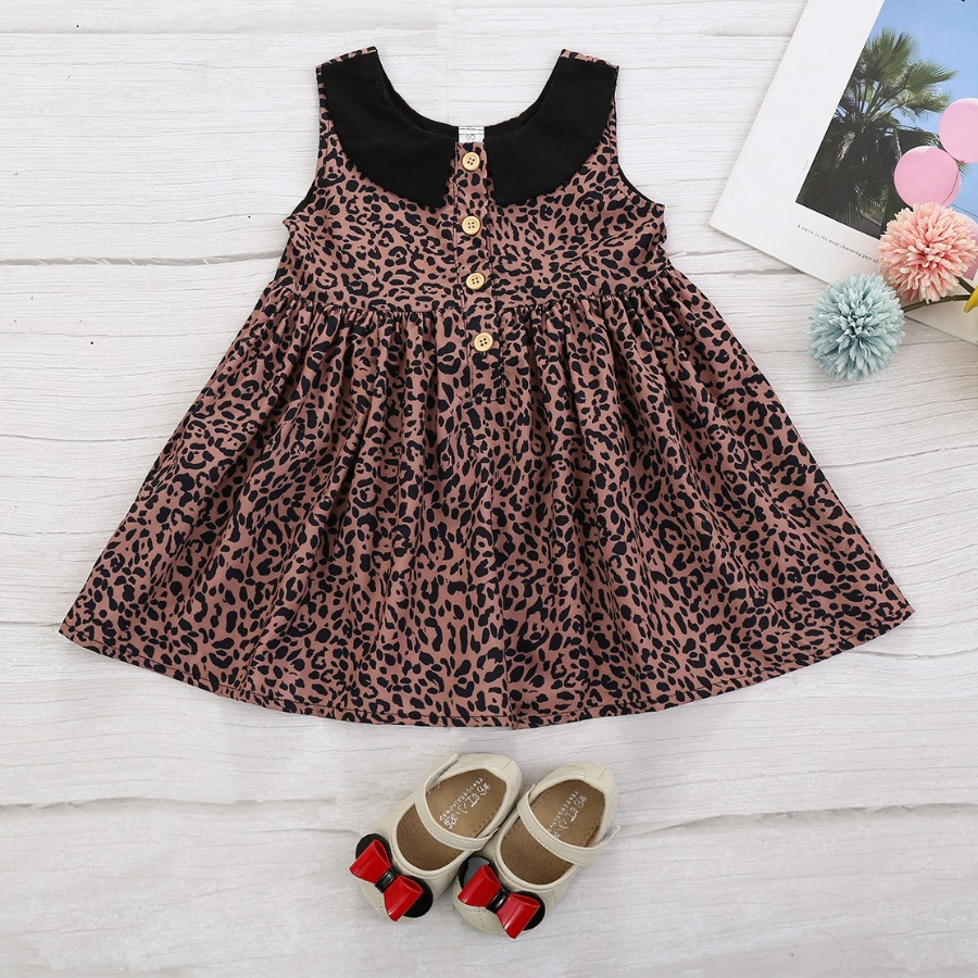 

Lovely Girl Casual Leopard Print Ruffle Button Design Knee Length Dress