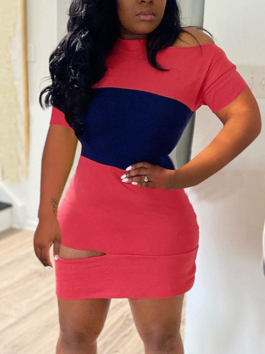 

Lovely Casual Hollow-out Ripped Pink Mini Dress