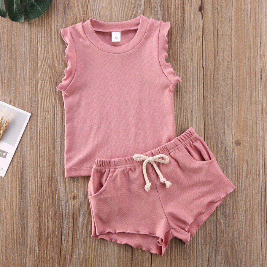 

Lovely Girl Casual O Neck Drawstring Pink Two Piece Shorts Set