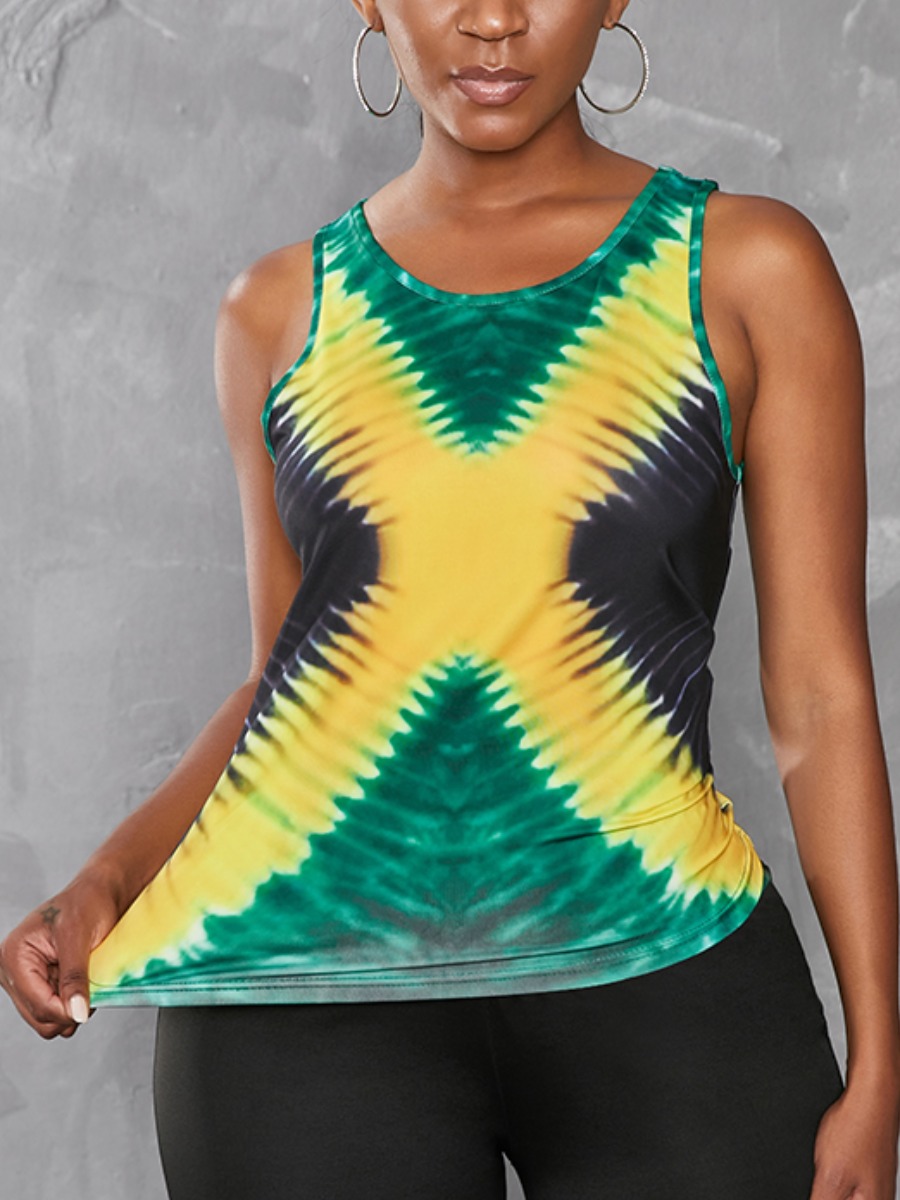 

Lovely Sporty O Neck Tie-dye Green Camisole