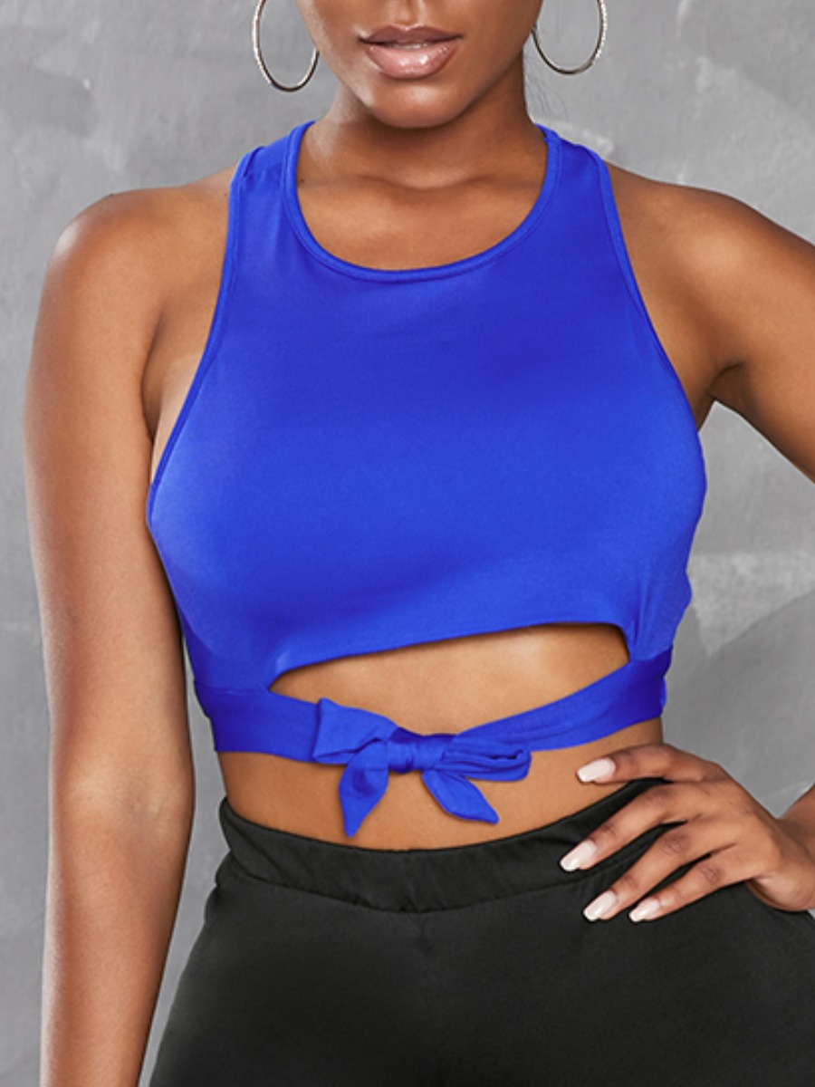 

Lovely Sporty Bandage Hollow-out Design Blue Camisole