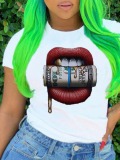 LW Plus Size Street Money Lip Print White T-shirt