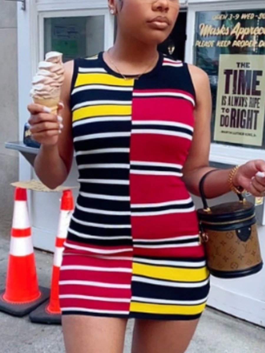 

Lovely Casual O Neck Striped Red Mini Dress, Red stripe