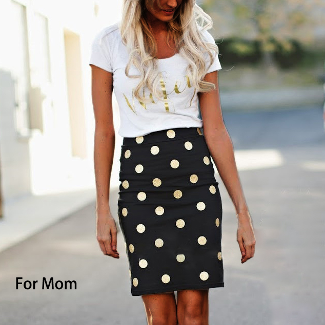 

Lovely Casual Letter Dot Print Mom Two Piece Skirt Set, Women