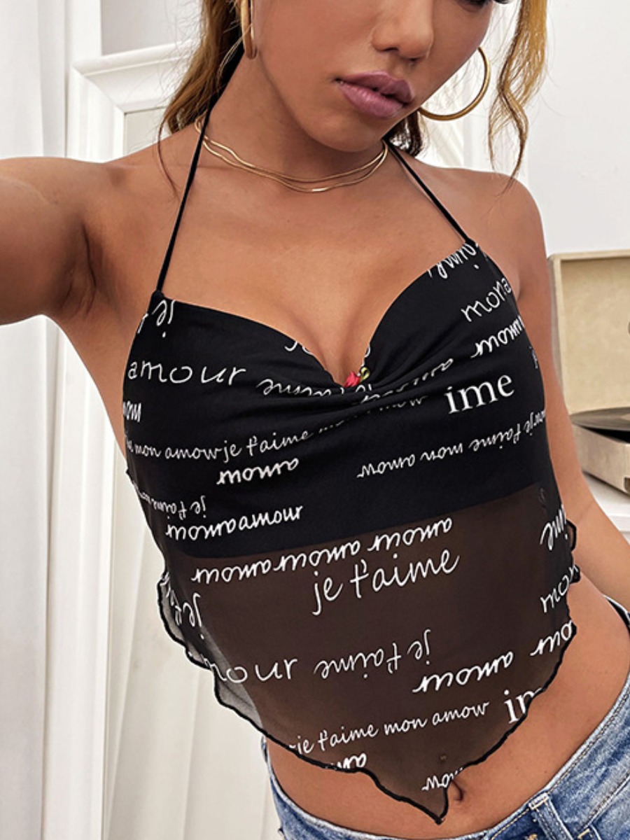 

Lovely Sexy Letter Print Bandage Design Black Camisole