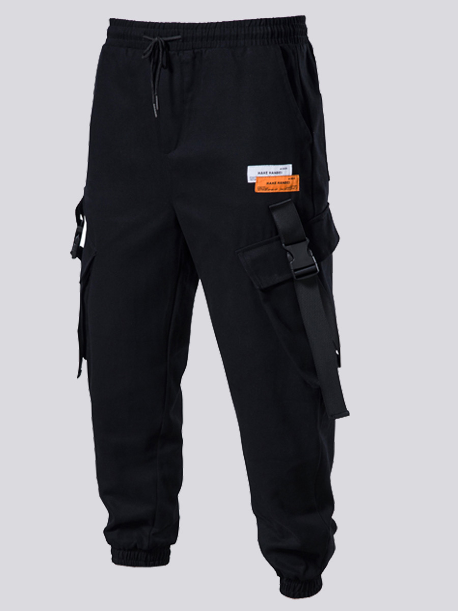 

Lovely Men Street Side Pocket Buckle Design Black Pants