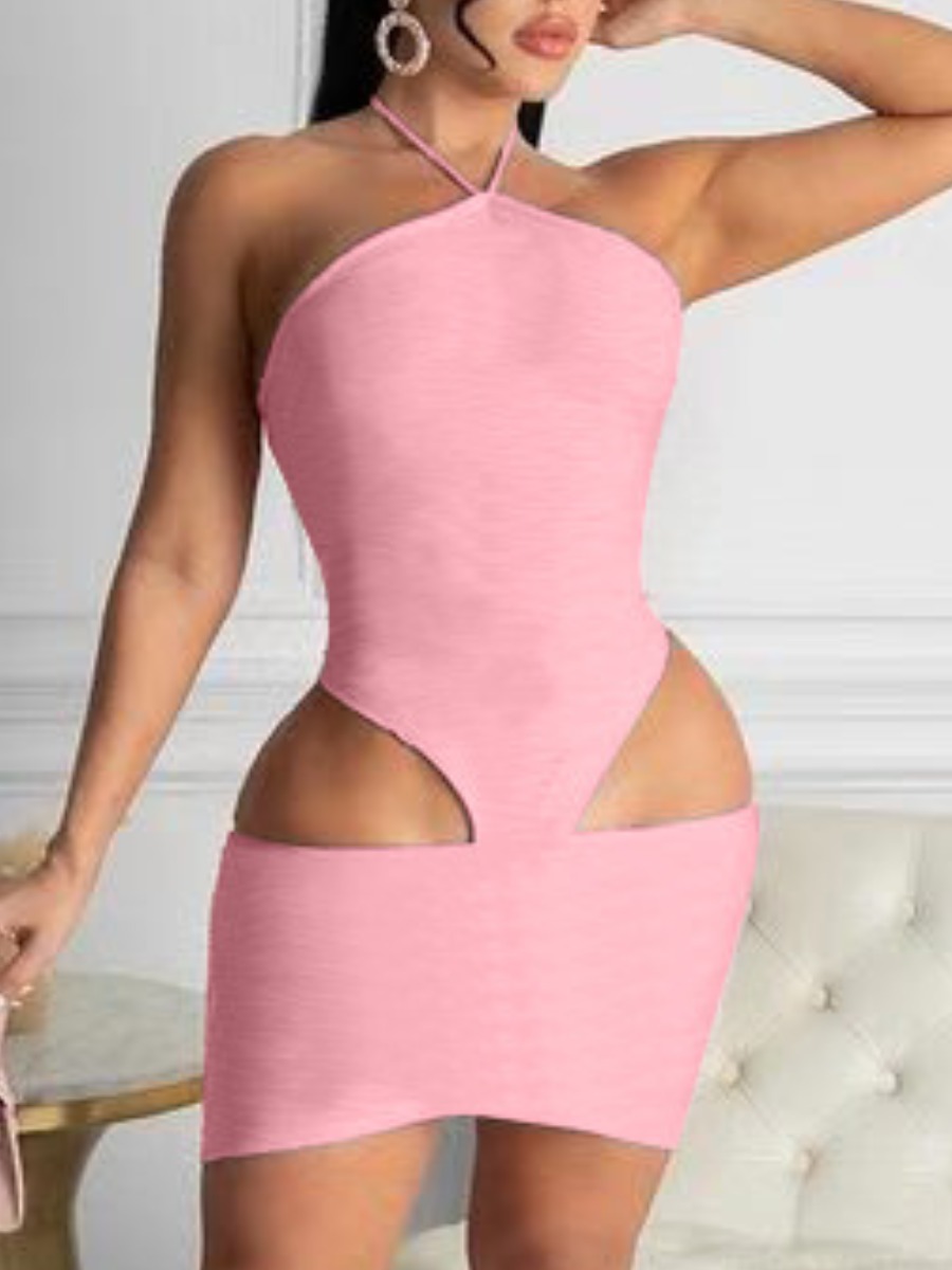 

LW Sexy Off The Shoulder Hollow-out Pink Mini Dress