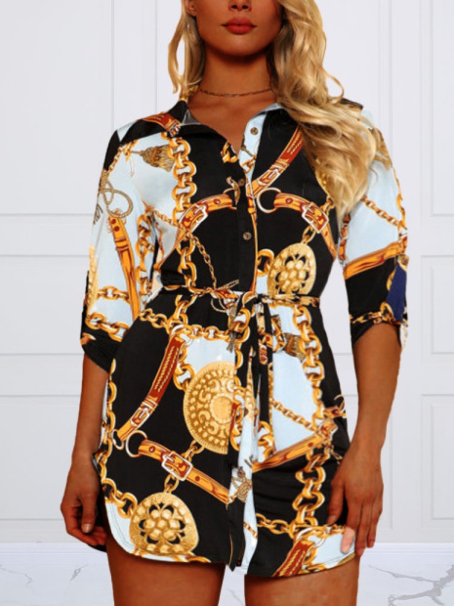 

Lovely Plus Size Boho Chain Print Bandage Design White Blouse