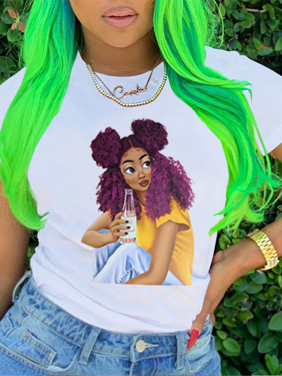 

Lovely Casual Graffiti Print Patchwork White T-shirt