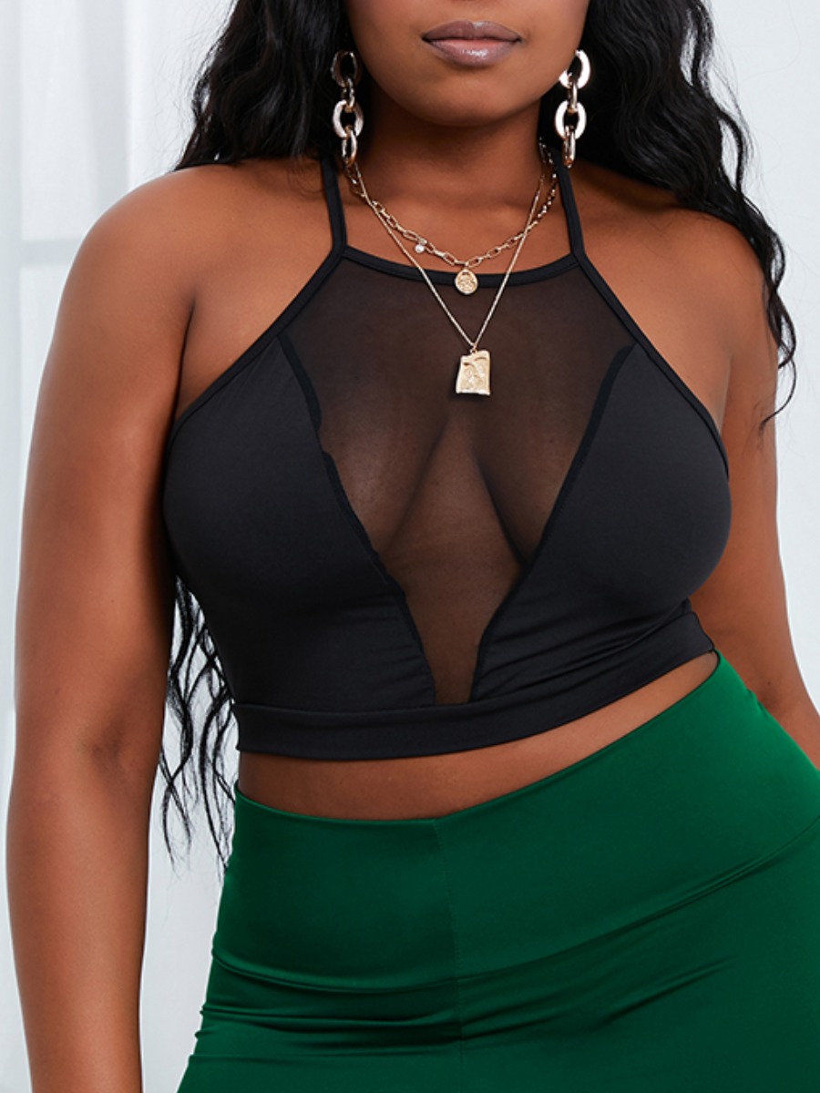 

Lovely Sexy See-through Patchwork Black Camisole