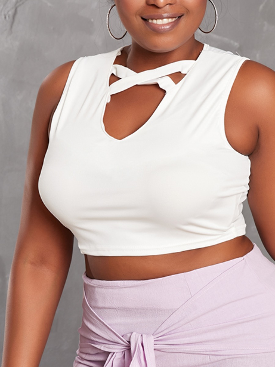 

Lovely Casual Bandage Hollow-out Design White Camisole