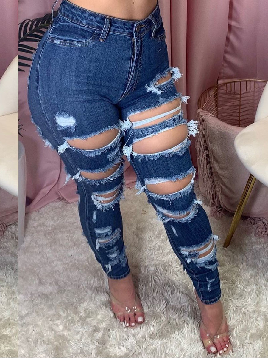 

Lovely Street High-waisted Ripped Blue Jeans