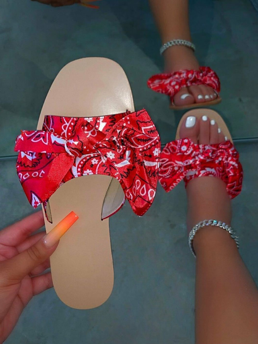 

Lovely Casual Bow-tie Decoration Red Slippers
