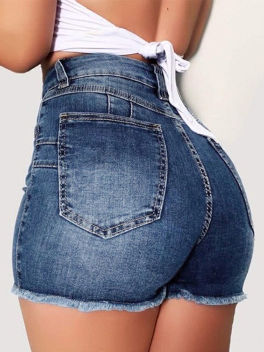 

LW Casual High-waisted Raw Edge Blue Denim Shorts