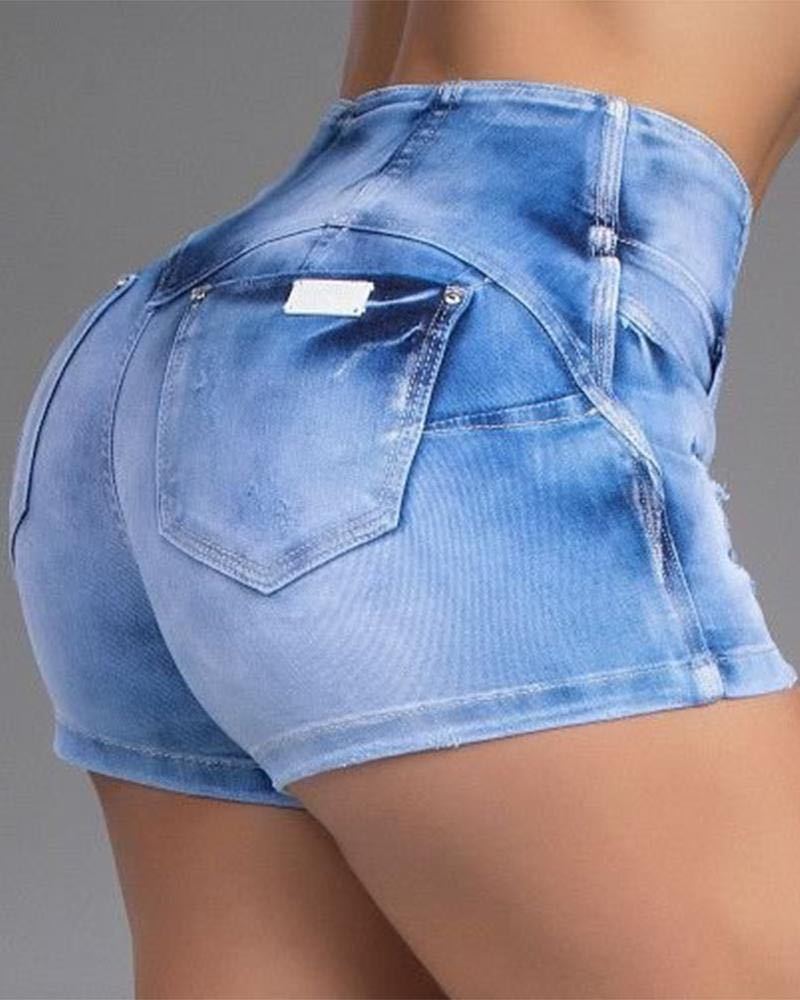 

Lovely Street High-waisted Tie-dye Baby Blue Denim Shorts