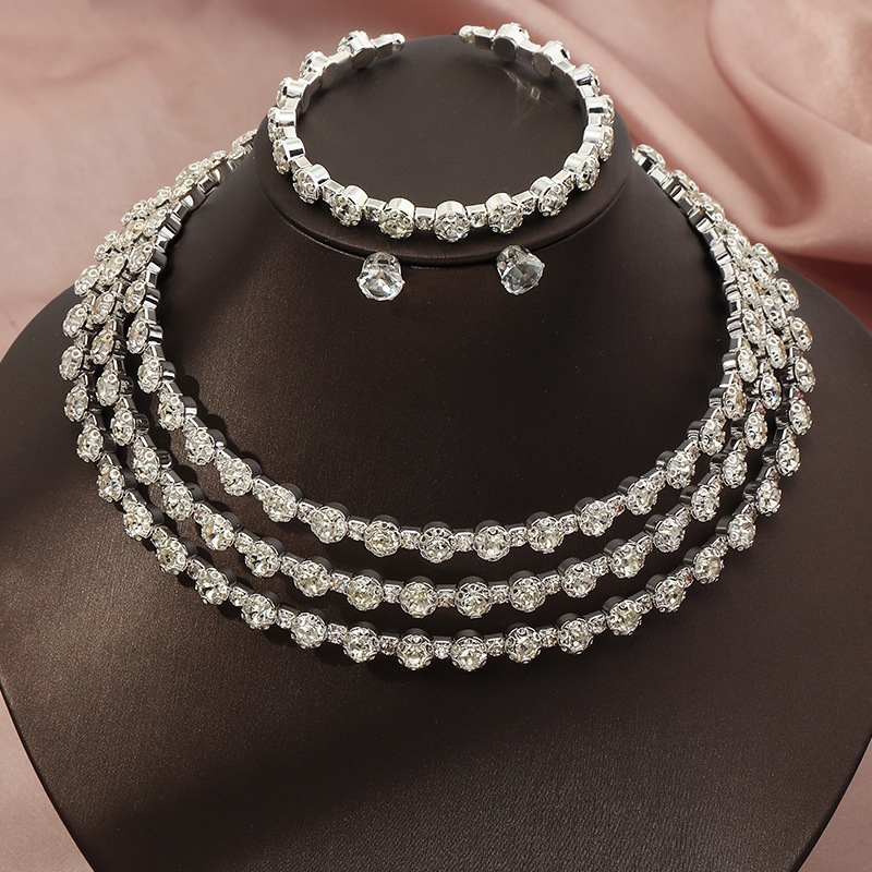 

Lovely Casual Crystal Silver Multilayer Necklace
