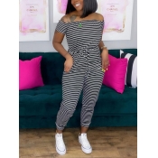 LW Casual Off The Shoulder Striped Lace-up Black O
