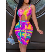 LW SXY Tie Dye Tassel Design Purple Two Piece Skir