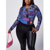 Lovely Plus Size Street Letter Print Patchwork Dee
