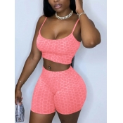 LW Sporty U Neck Elastic Pink Yoga Two Piece Short