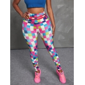 Lovely TikTok Leggings Sporty Mid Waist Plaid Prin