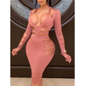 Lovely Sexy Hollow-out Pink Knee Length Dress