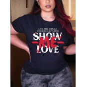 LW Street O Neck Letter Print Black T-shirt