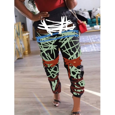 

LW Plus Size Trendy Letter Print Patchwork Green Pants(Batch Print)