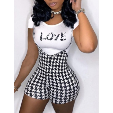 

LW Casual Plaid Letter Print Black Two Piece Shorts Set