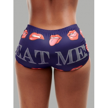 

LW Chic Lip Letter Print Blue Shorts