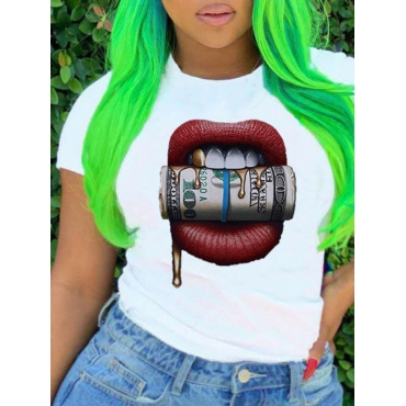 

LW Plus Size Street Money Lip Print White T-shirt