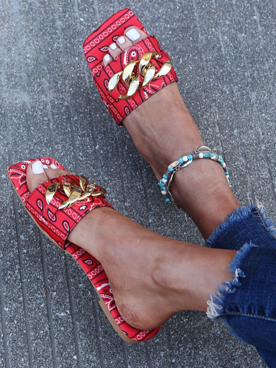 

Lovely Casual Cashew Print Red Slippers