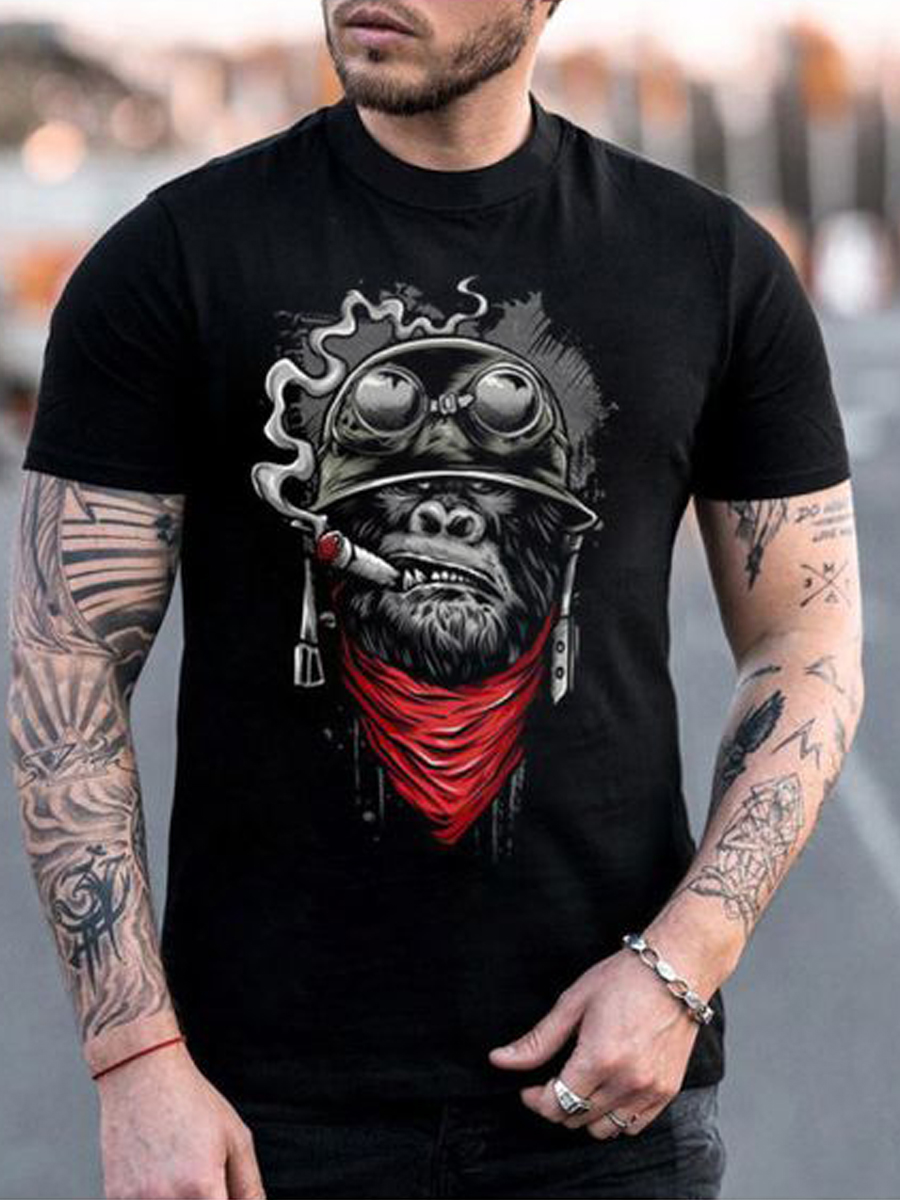 

Lovely Men Street O Neck Graffiti Print Black T-shirt