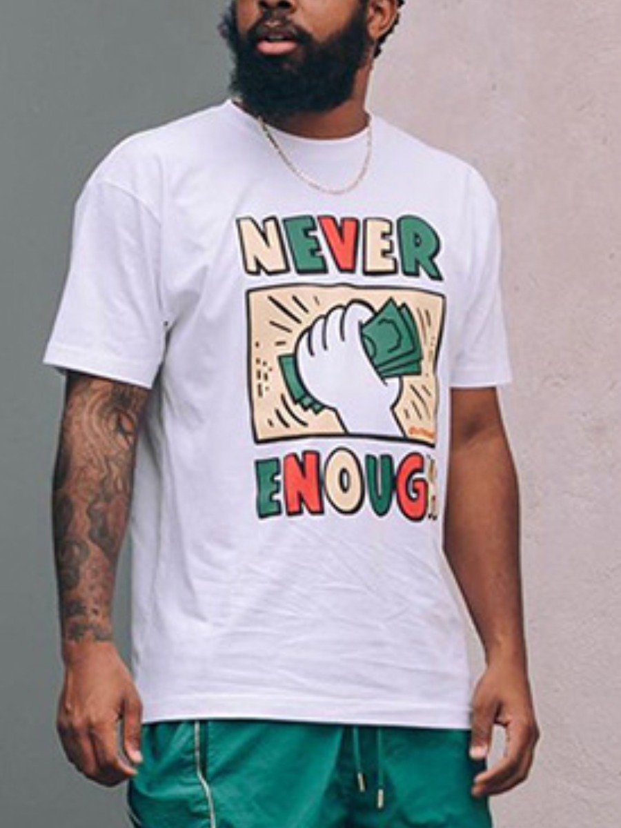 

Lovely Men Casual Letter Print Patchwork White T-shirt
