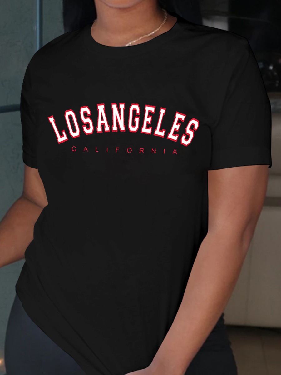 

Lovely Plus Size Casual O Neck Letter Print Black T-shirt