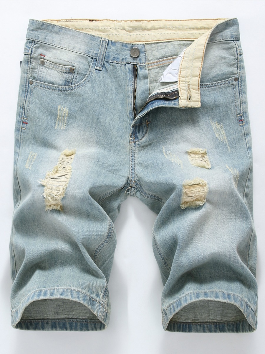 

Lovely Men Casual Mid Waist Ripped Baby Blue Denim Shorts