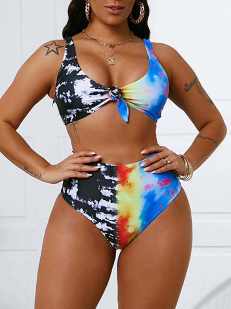 

Lovely Boho Tie-dye Bandage Design Blue Two-piece Swimsuit