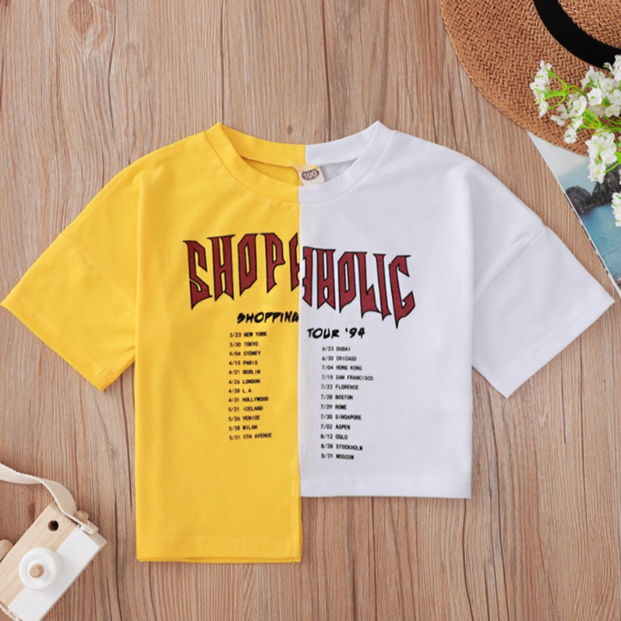 

Lovely Girl Street Letter Print Asymmetrical Yellow T-shirt