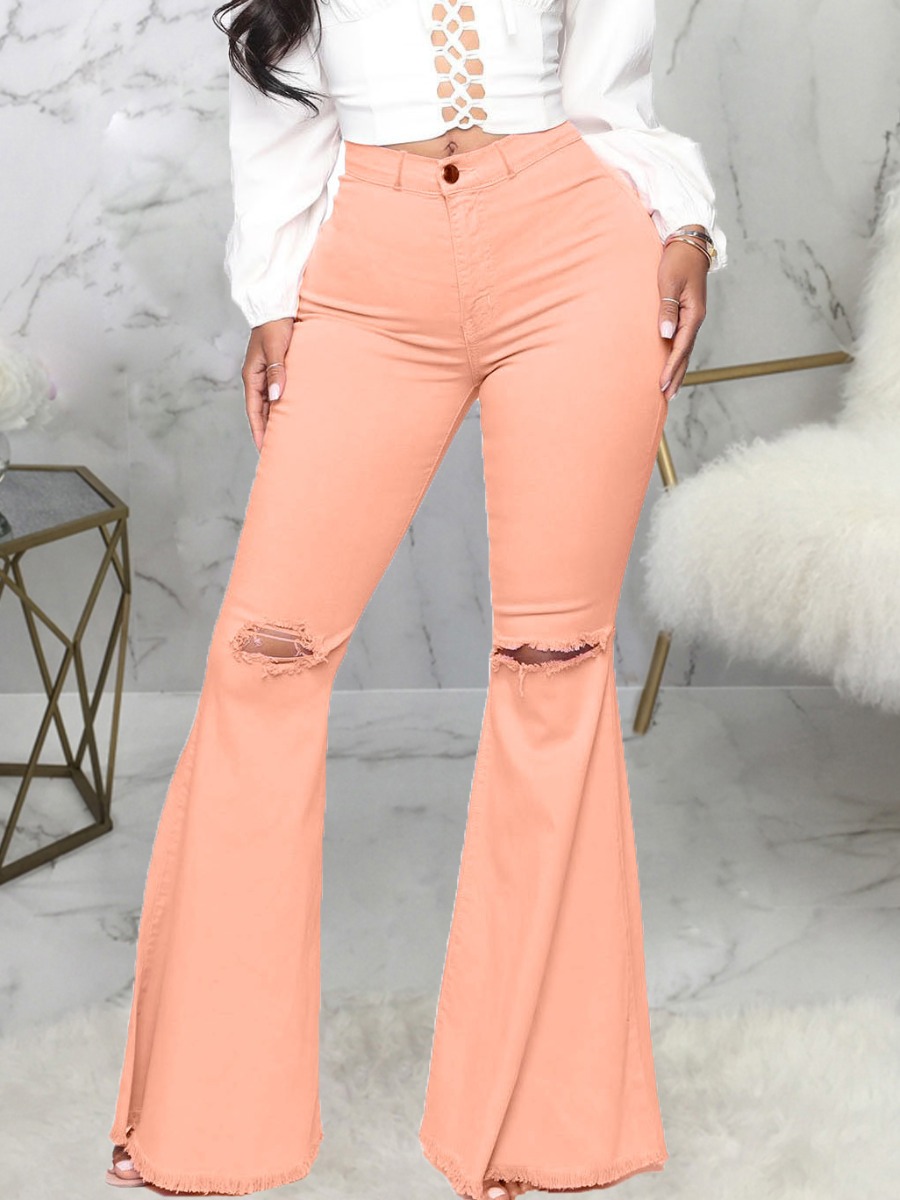 

LW Street High-waisted Ripped Flared Orange Jeans