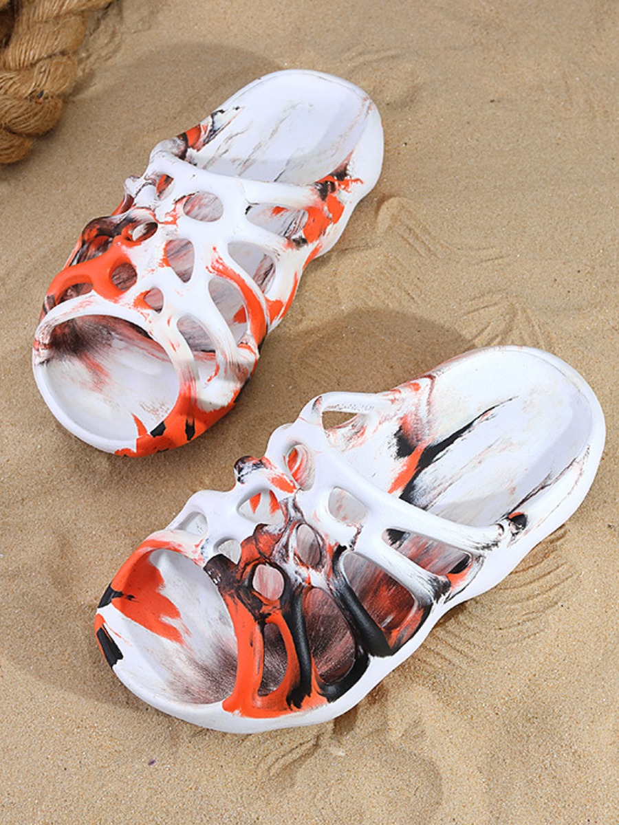 

Lovely Men Casual Tie-dye Hollow-out White Slippers