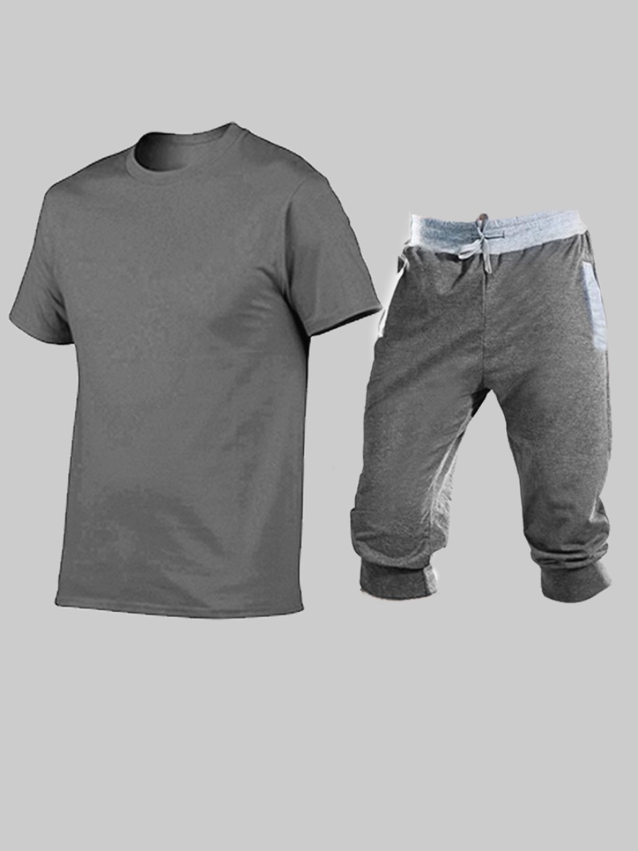 

Lovely Street O Neck Drawstring Grey Two Piece Shorts Set