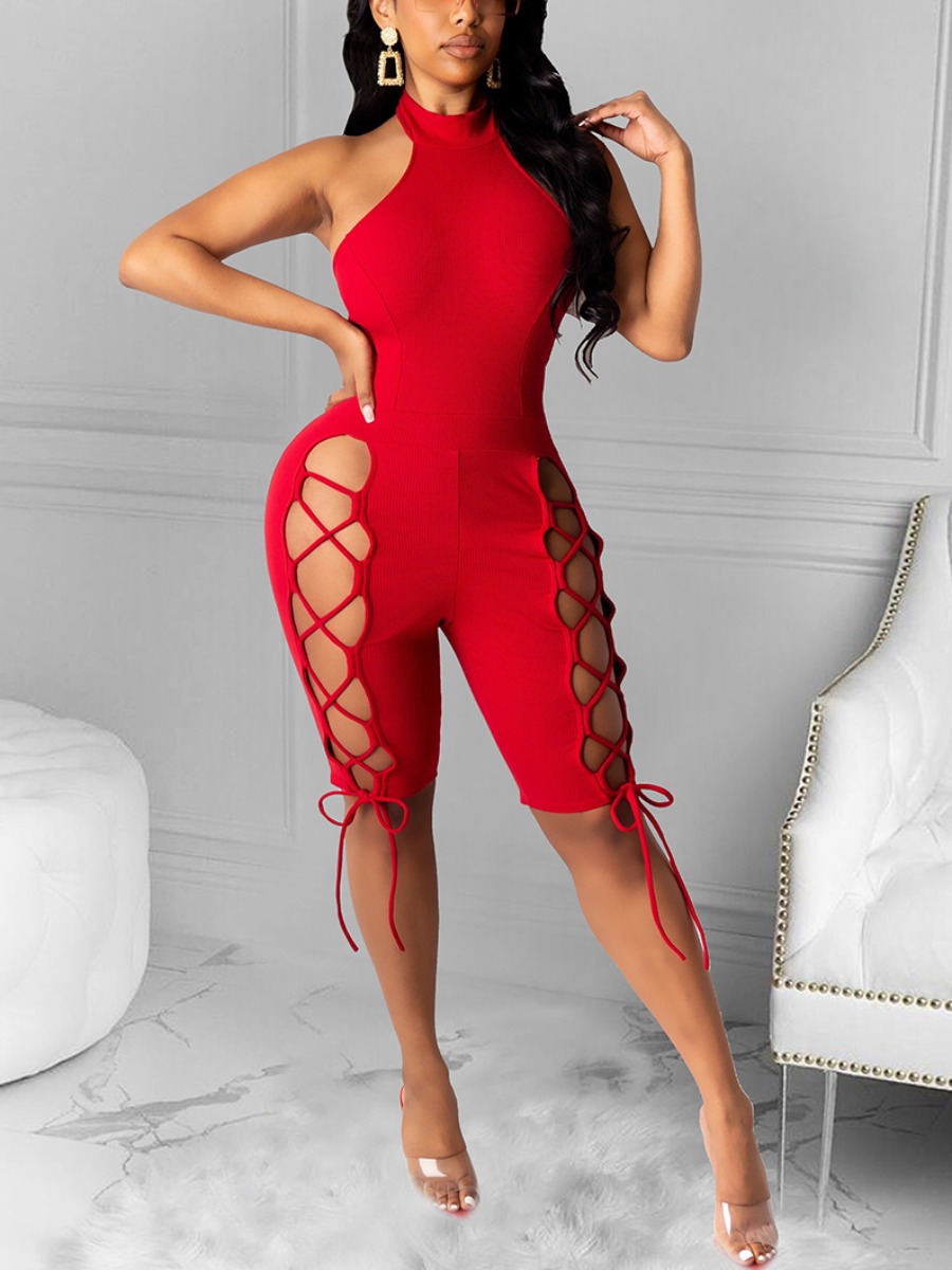 LW SXY Bandage Hollow-out Design Red One-piece Romper от Lovelywholesale WW