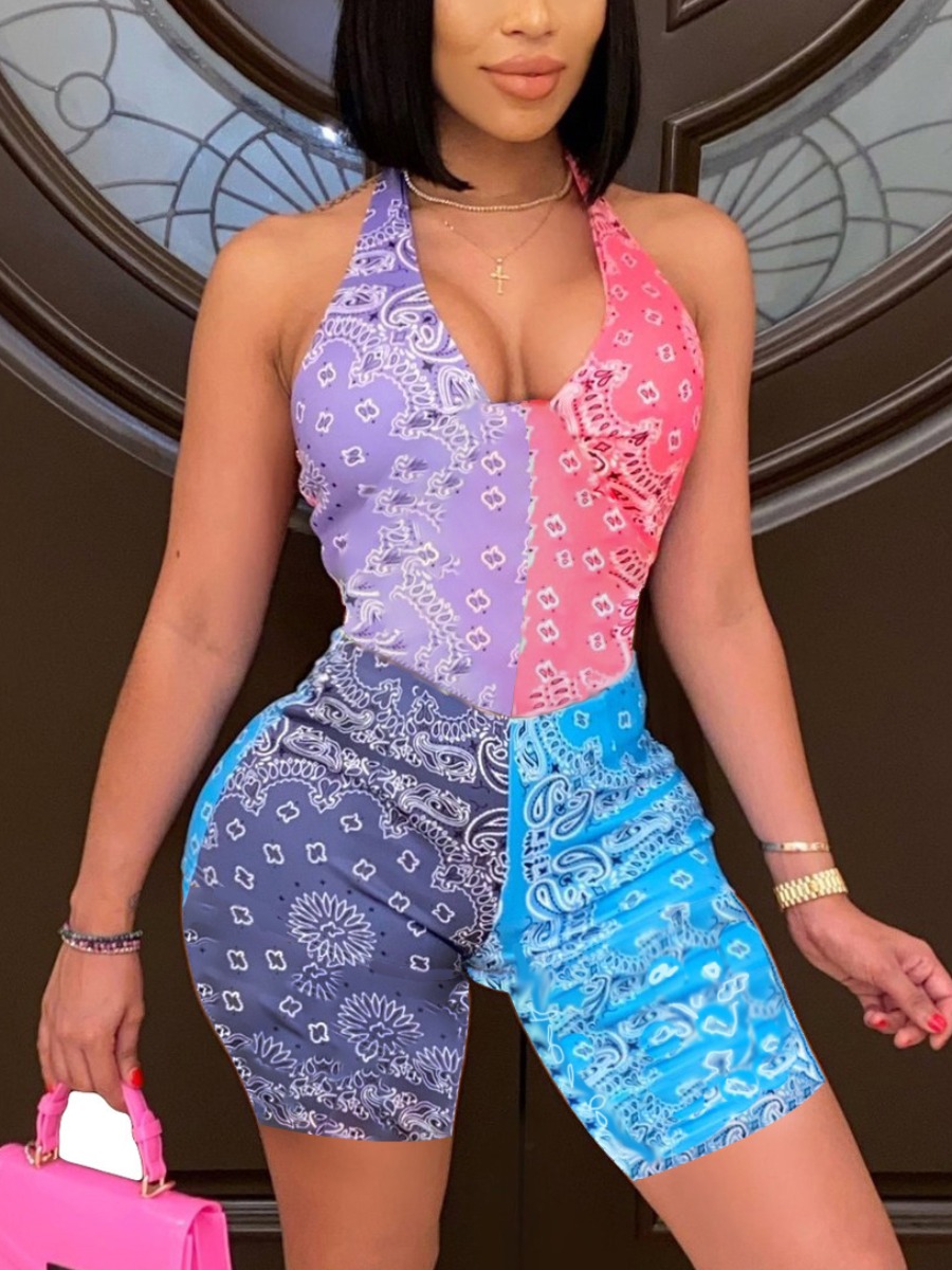 

Lovely Street Cashew Print Patchwork Purple One-piece Romper